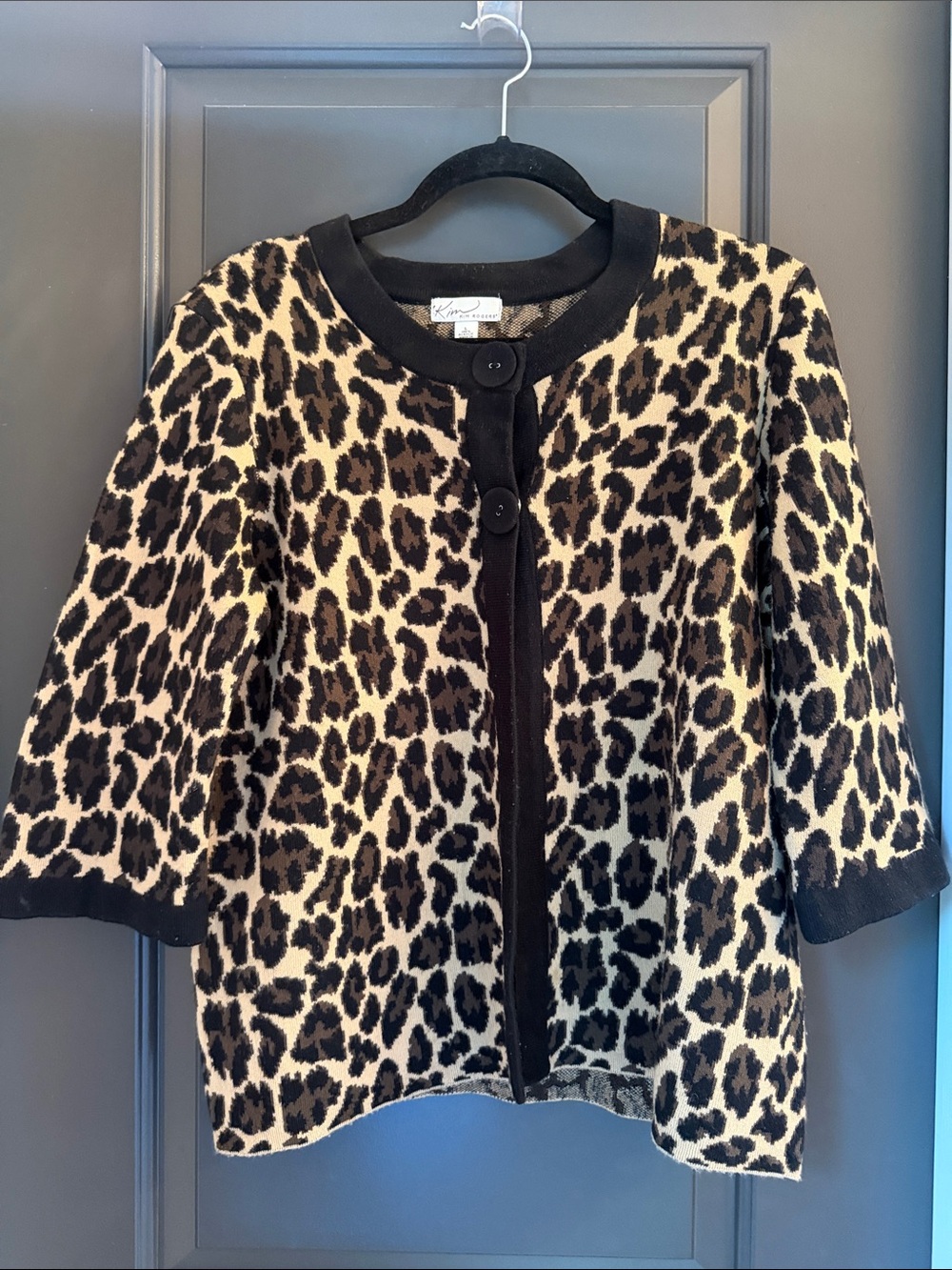 Kim Rogers Leopard Print Button-Front Jacket - Black & Cream Size L
